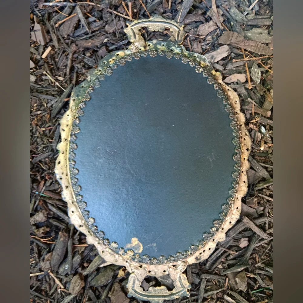 Antique Brass Patinated Vanity Mirror Tray 🪞12
